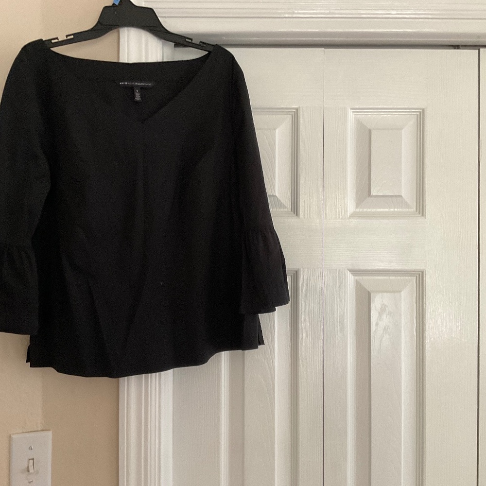 Ladies size 8 WHBM black bell-sleeve cotton blouse